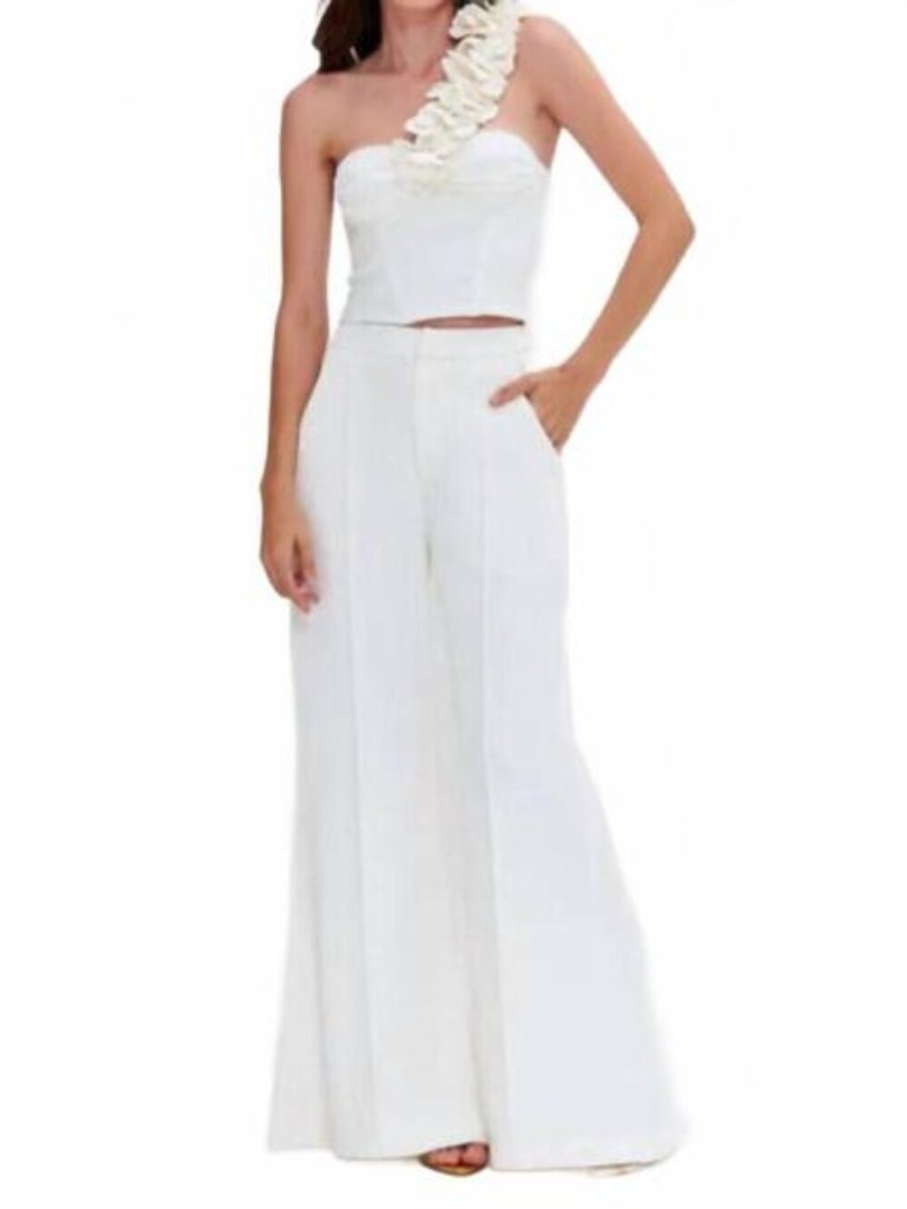 NEW PATBO merian knit wide leg pants in off white